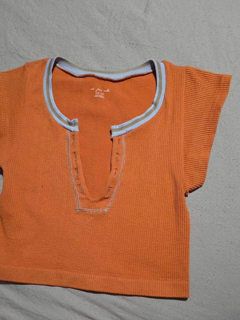 Urban Outfitters Orange Ribbed Short Sleeve Henley Tee with Contrast Trim